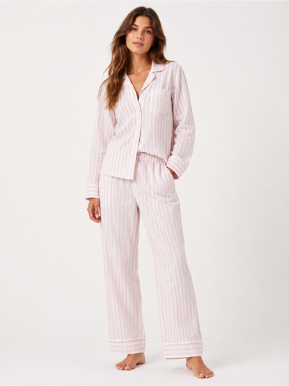 Victoria’s Secret Women's Pink Stripe Pajama Set - Soft Long Sleeve Sleepwear